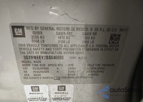 2011 Cadillac Srx Performance Collection из США, поврежденный, VIN 3GYFNEEY7BS646830